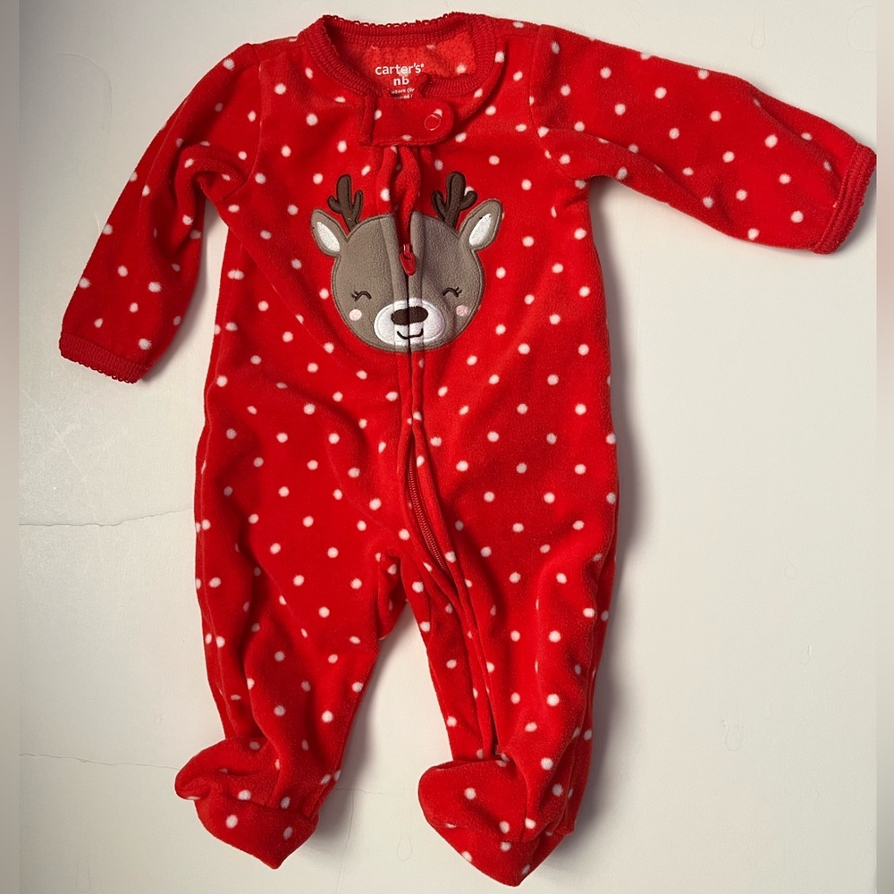 Carter’s reindeer newborn 2 way zip fleece footies
